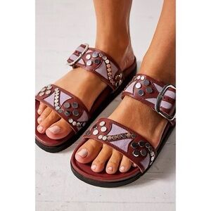 Free People Burgundy Studded Sandals